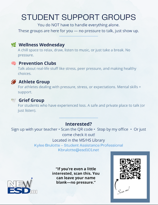 A flyer detailing different kids of student support groups